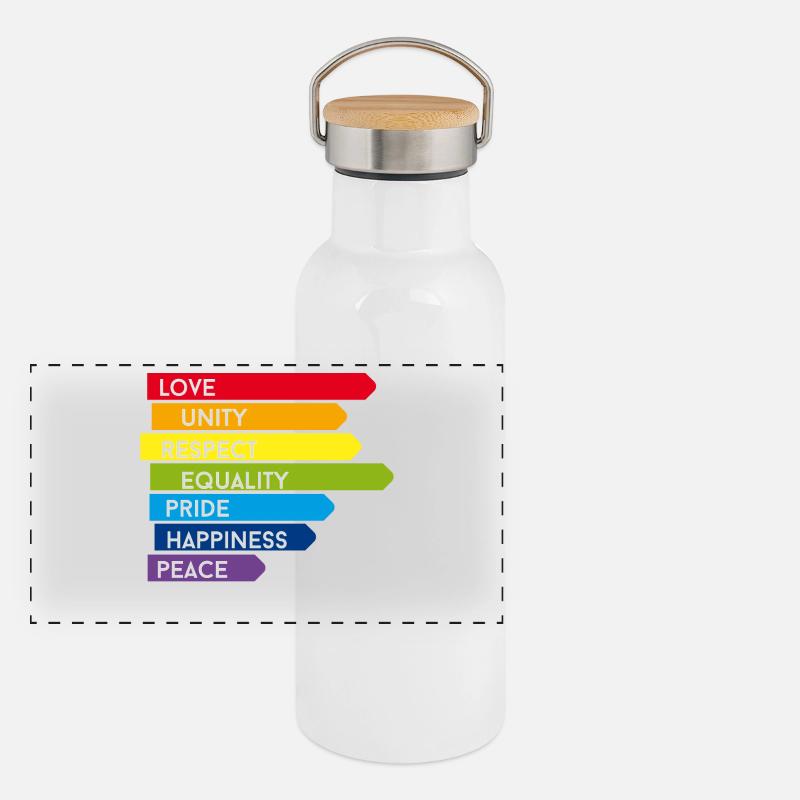 gay pride csd Regenbogen homo Parade stolz ehe lol Panorama Thermosflasche mit Bambusdeckel