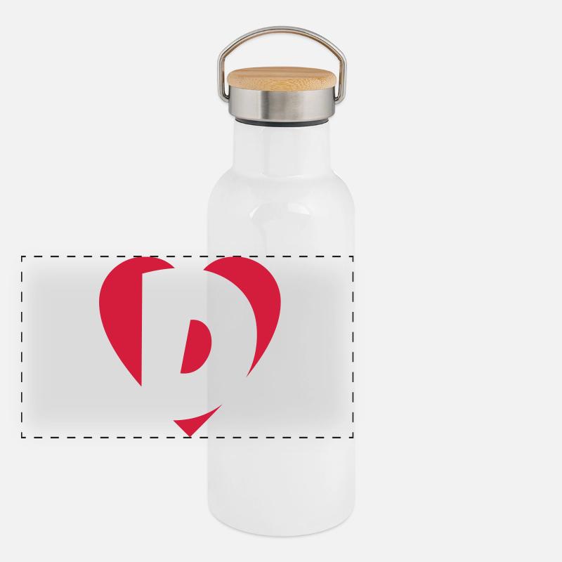 I love D - Herz D - Buchstabe D Panorama Thermosflasche mit Bambusdeckel