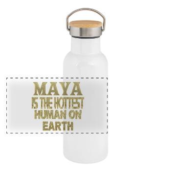 Maya - Panorama Thermosflasche mit Bambusdeckel - Weiß - Vorne