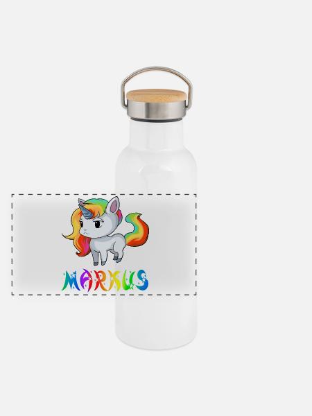 Einhorn Markus - Panorama Thermosflasche mit Bambusdeckel - Weiß