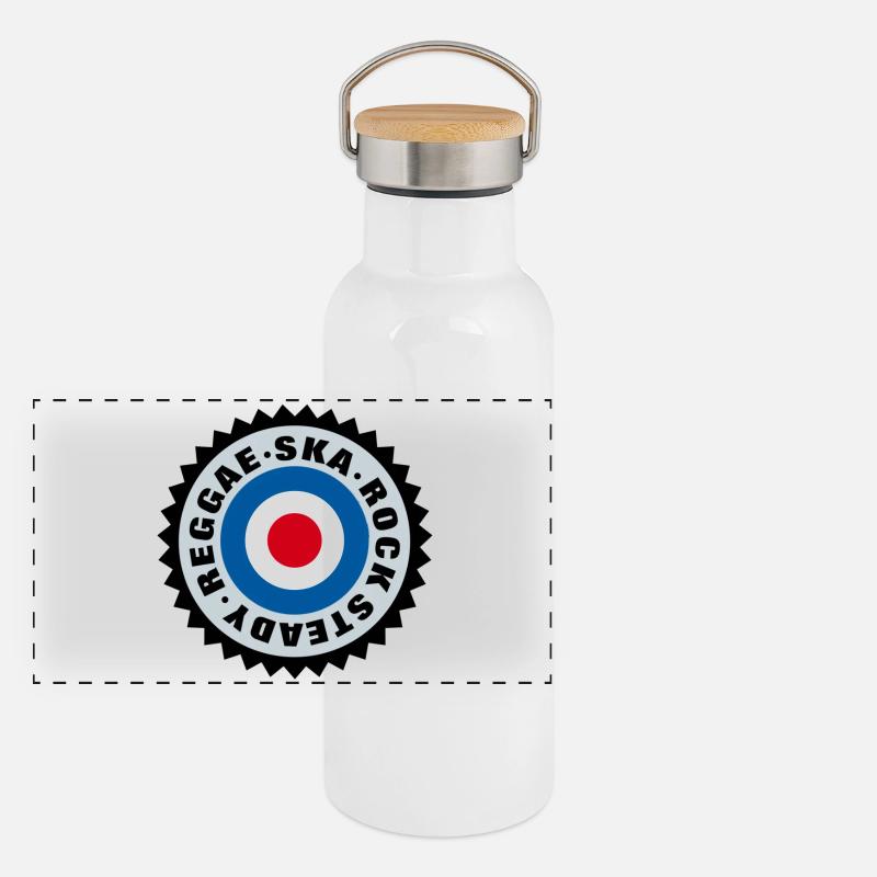 Ska, Rock Steady, Reggae Mod Target Panorama Thermosflasche mit Bambusdeckel