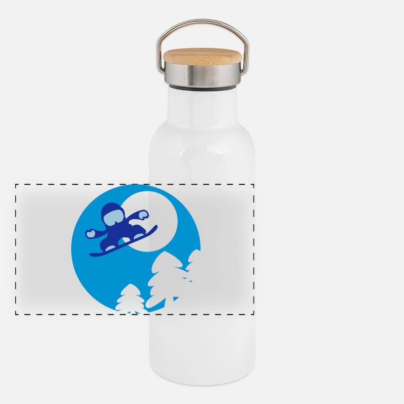snowboader2 - Panorama Thermosflasche mit Bambusdeckel - Weiß