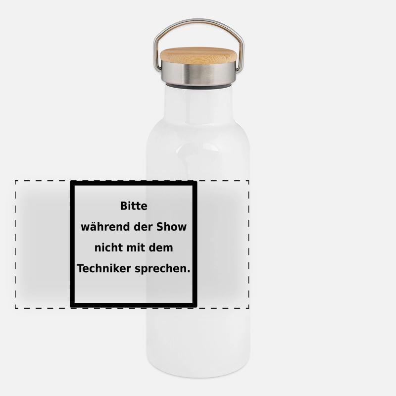 Warnhinweis: Techniker. (black) Panorama Thermosflasche mit Bambusdeckel