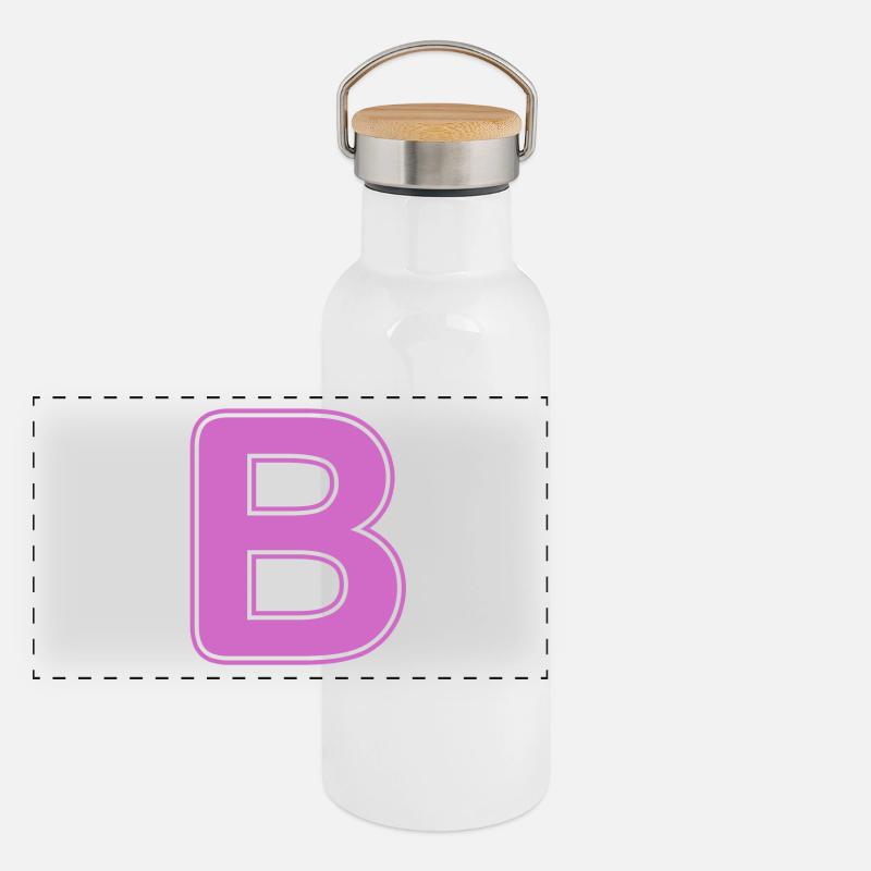 B Buchstabe Alphabet Name Buchstabieren Geschenk - Panorama Thermosflasche mit Bambusdeckel - Weiß