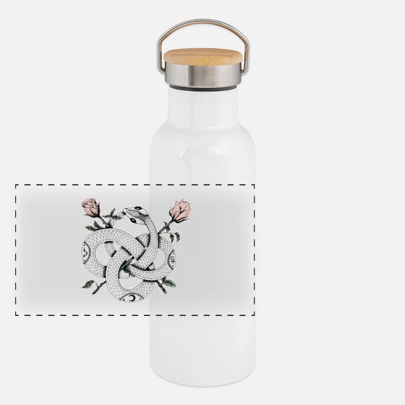 Schlangen-Design mit Rosen Panorama Thermosflasche mit Bambusdeckel