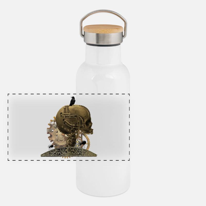 Superbe crâne technique horrible Gourde isotherme avec bouchon en bambou