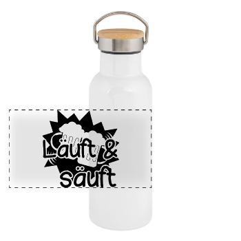 Läuft - Säuft Bier lustig Spruch - Panorama Thermosflasche mit Bambusdeckel - Weiß - Vorne