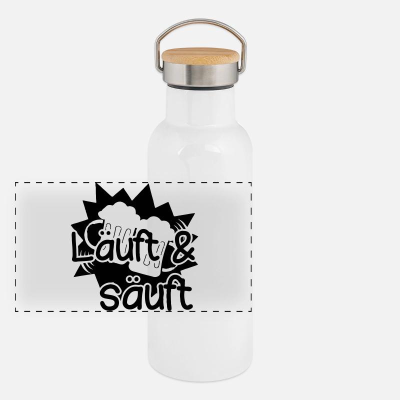 Läuft - Säuft Bier lustig Spruch Panorama Thermosflasche mit Bambusdeckel
