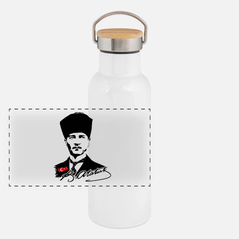 Silhouette d’Atatürk avec drapeau turc Gourde isotherme avec bouchon en bambou