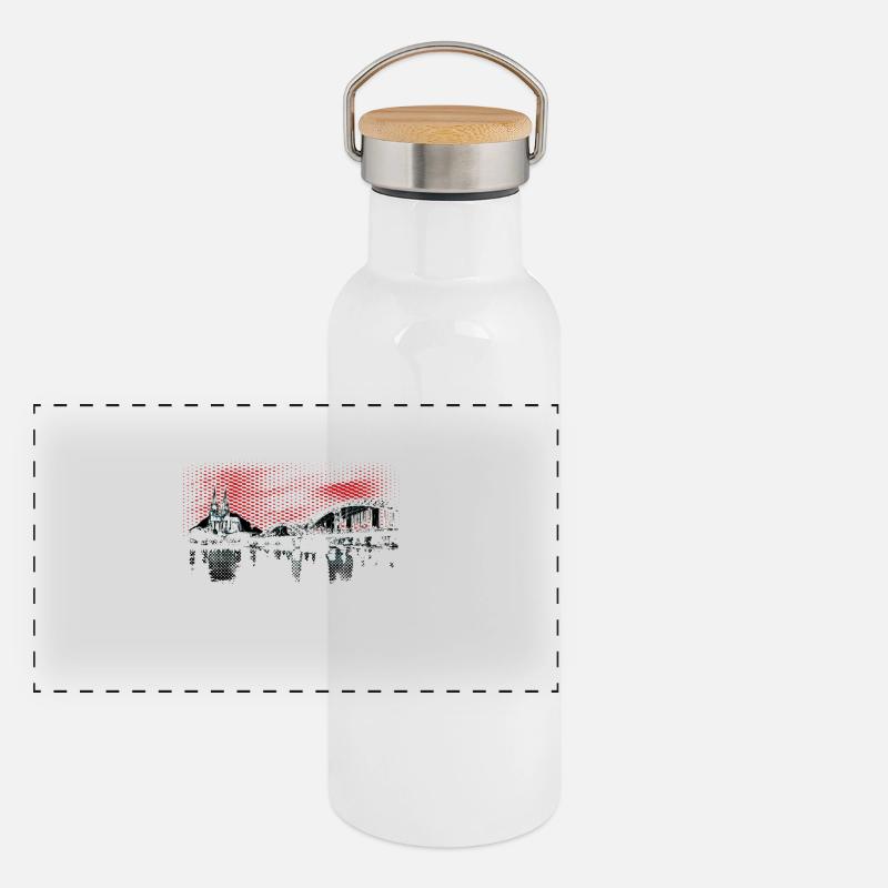 Skyline Köln Halftone Panorama Thermosflasche mit Bambusdeckel