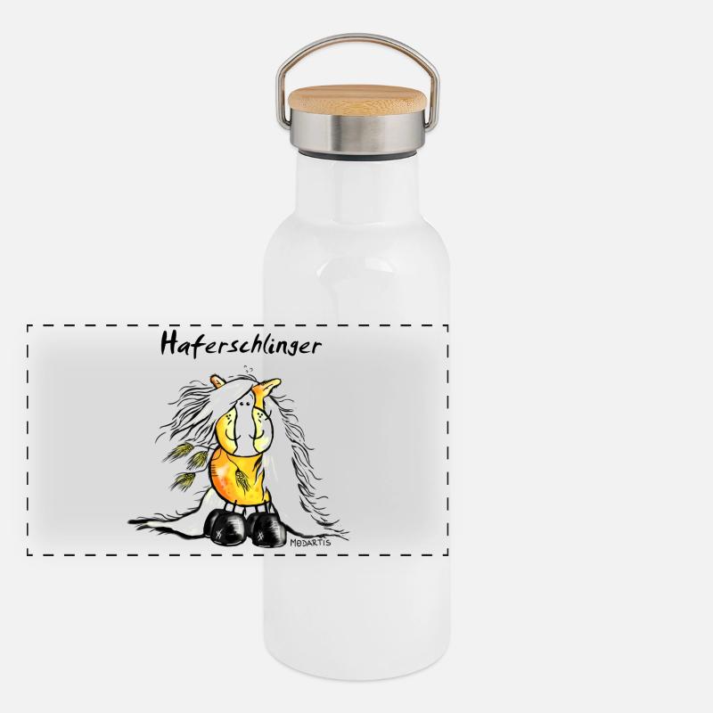 Haferschlinger - Haflinger - Hafi - Pferd Panorama Thermosflasche mit Bambusdeckel