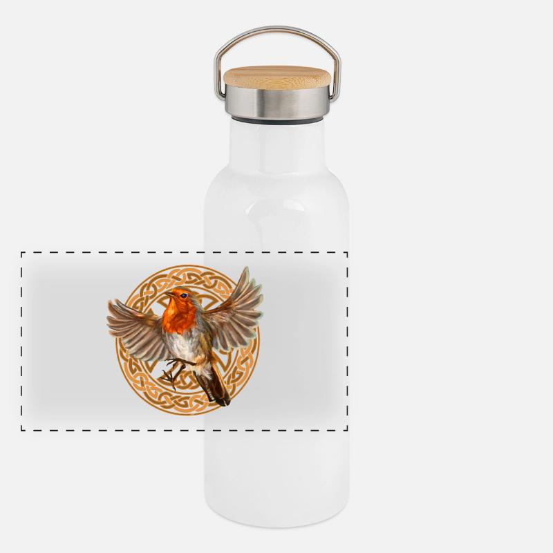 oiseau Rouge-gorge Gourde isotherme avec bouchon en bambou