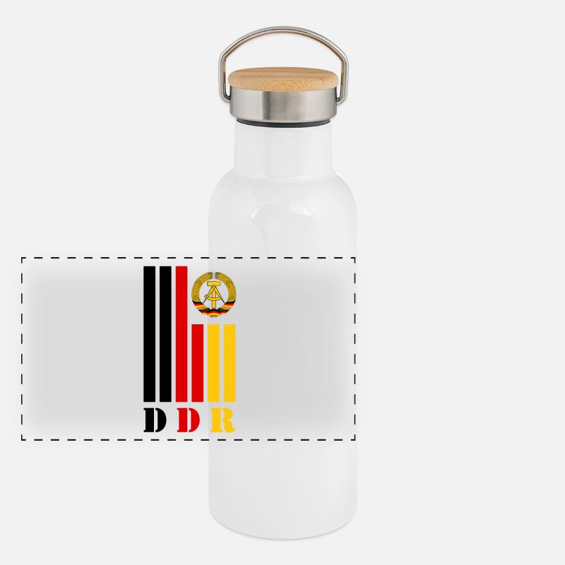DDR Balken mit Nationalfarben / Geschenk Ostalgie Panorama Thermosflasche mit Bambusdeckel