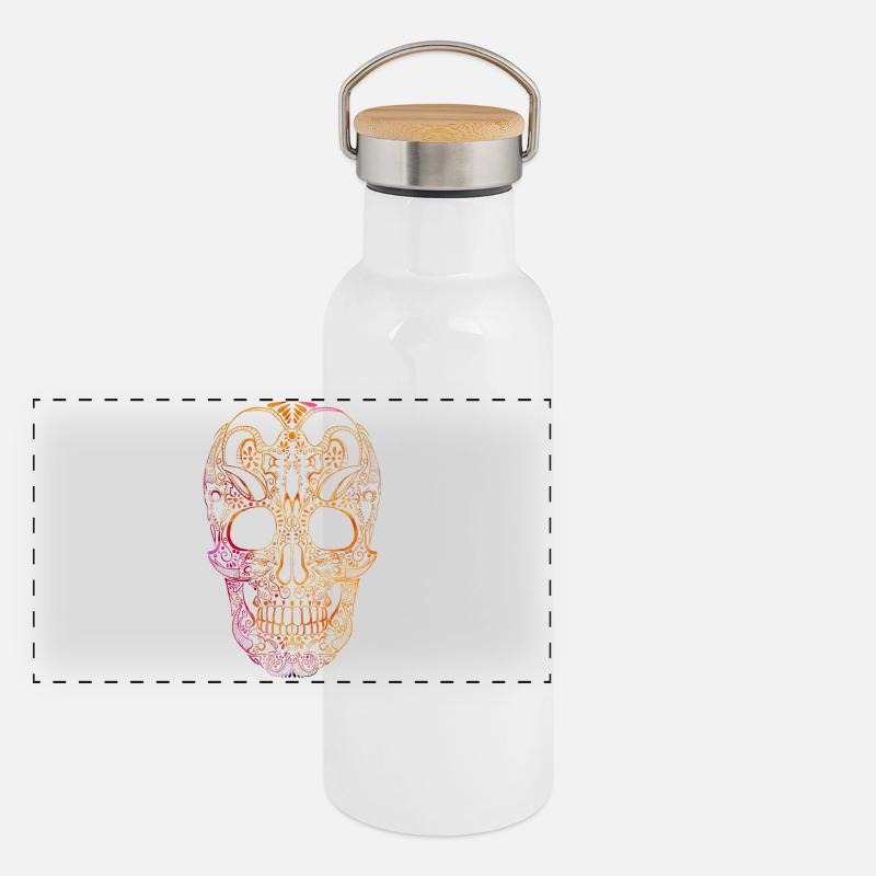 Colored Skull Ornament Panoramic Thermal Bottle with Bamboo Lid