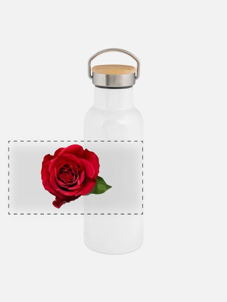 Rose - Panorama Thermosflasche mit Bambusdeckel - Weiß