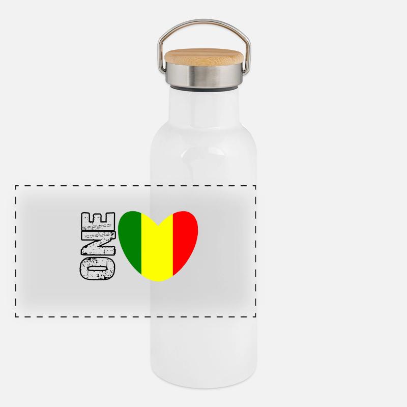 Cœur du drapeau du Mali avec un texte DISPARU Gourde isotherme avec bouchon en bambou
