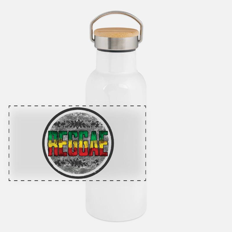 Regenbogen Rasta Friedenssymbol Panorama Thermosflasche mit Bambusdeckel
