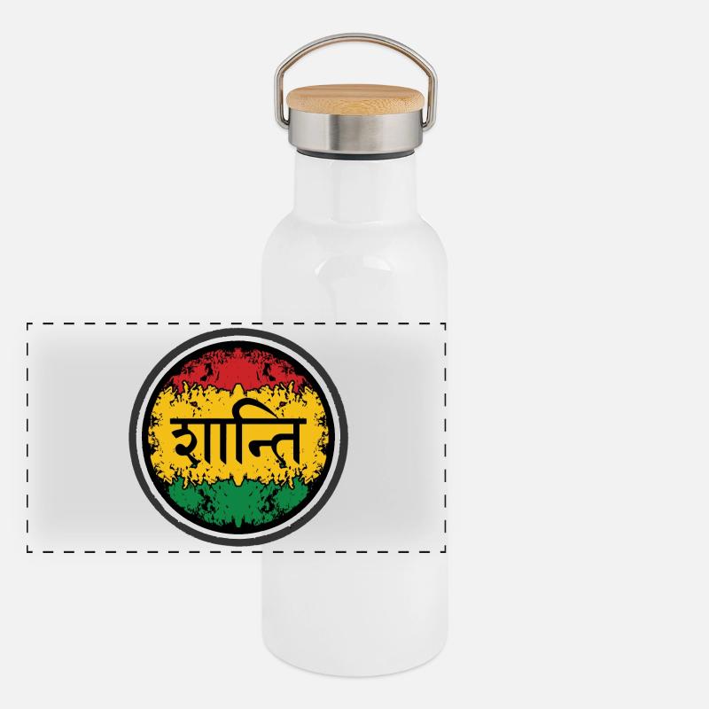 Lettrage de la paix indienne Reggae Gourde isotherme avec bouchon en bambou
