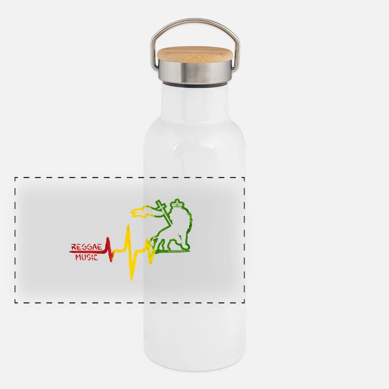 Reggae Löwe Rhythmus Icon Panorama Thermosflasche mit Bambusdeckel