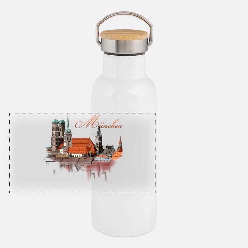 München Panorama Thermosflasche mit Bambusdeckel