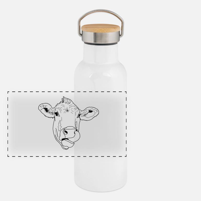 Leckende Kuh Panorama Thermosflasche mit Bambusdeckel