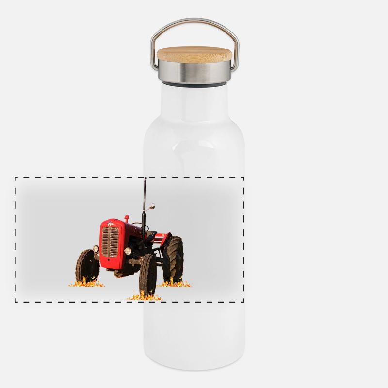 Red tractor in the field Panoramic Thermal Bottle with Bamboo Lid