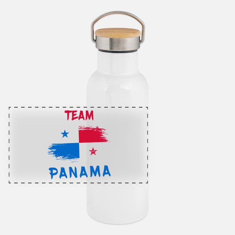 Team Panama / Flagge Panorama Thermosflasche mit Bambusdeckel