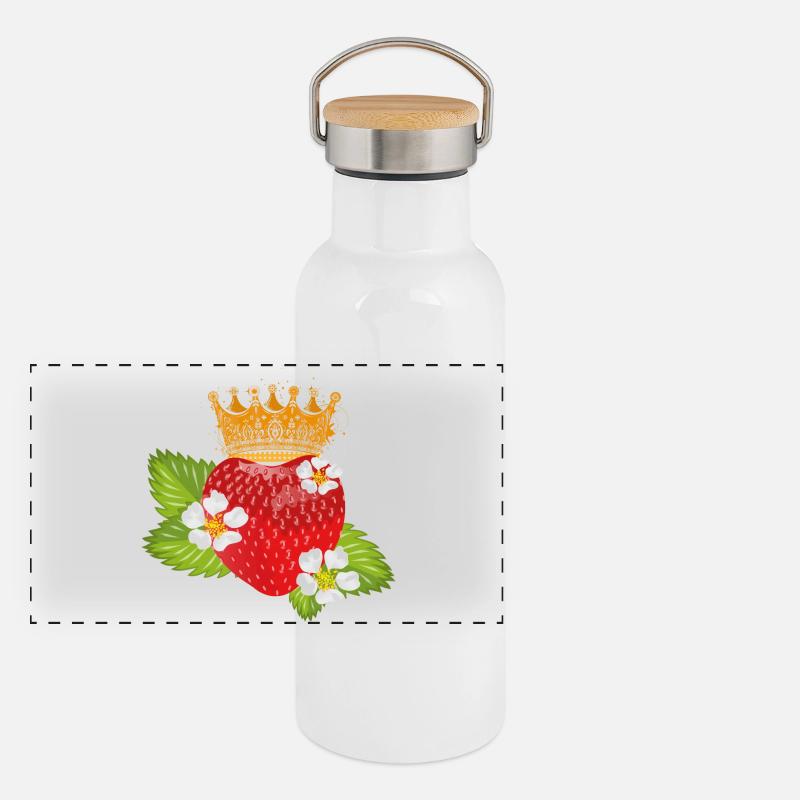 Fraise avec des fleurs et des feuilles Gourde isotherme avec bouchon en bambou