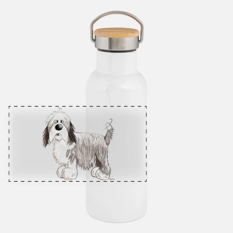 Bearded Collie Gourde isotherme avec bouchon en bambou