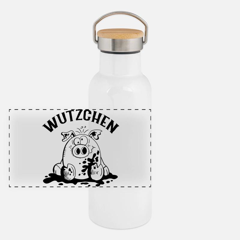 Wutzchen - Schwein - Schweine - Sau Panorama Thermosflasche mit Bambusdeckel