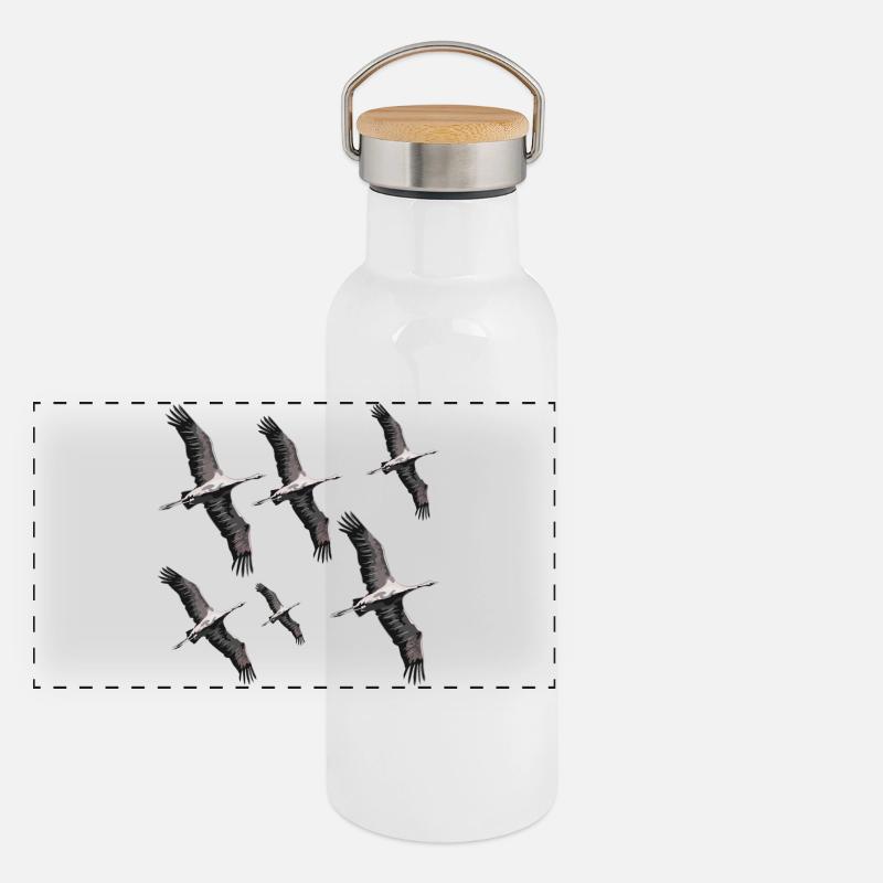 Bird migration cranes Panoramic Thermal Bottle with Bamboo Lid