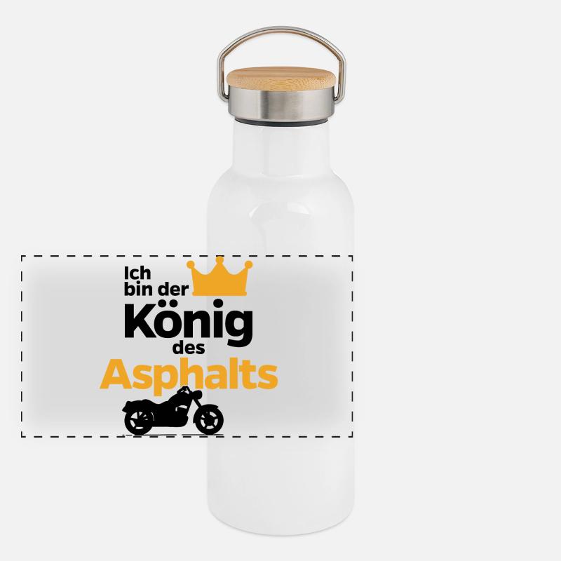 Motorrad Asphalt Biker König Spruch Statement Panorama Thermosflasche mit Bambusdeckel