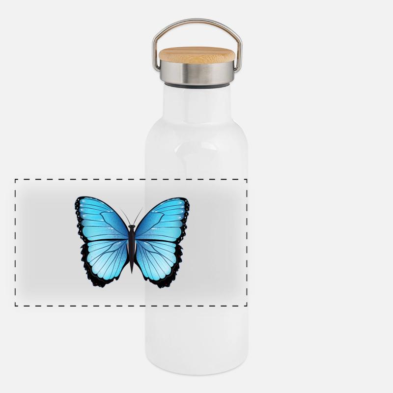 blue butterfly hand drawn and colored Panoramic Thermal Bottle with Bamboo Lid
