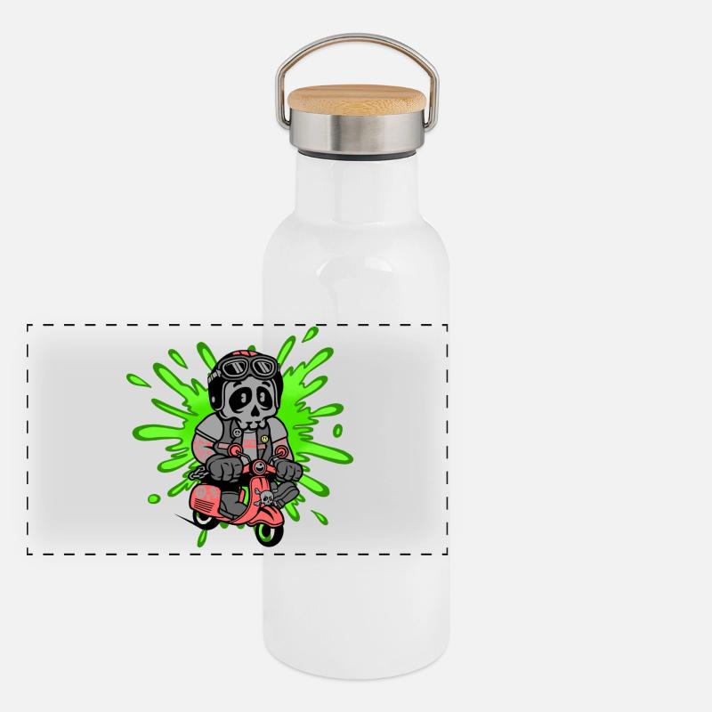 Skull Mofa Moped Panorama Thermosflasche mit Bambusdeckel