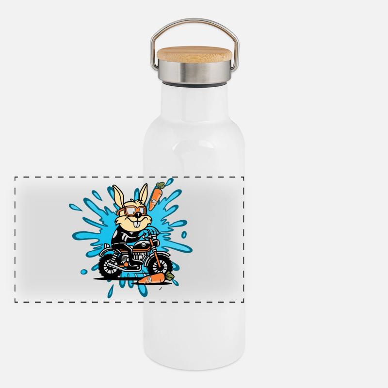 Hase Kaninchen Motorrad Geschenk Panorama Thermosflasche mit Bambusdeckel