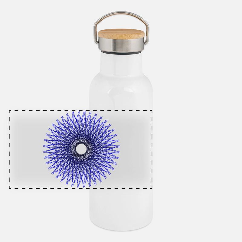 Blauer Radialstern Muster - Panorama Thermosflasche mit Bambusdeckel - Weiß