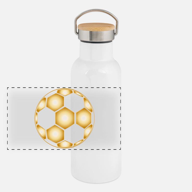 modèle de football doré Gourde isotherme avec bouchon en bambou