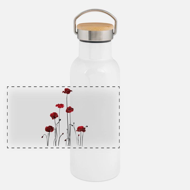 Abstract floral wallpaper in red and black Panoramic Thermal Bottle with Bamboo Lid