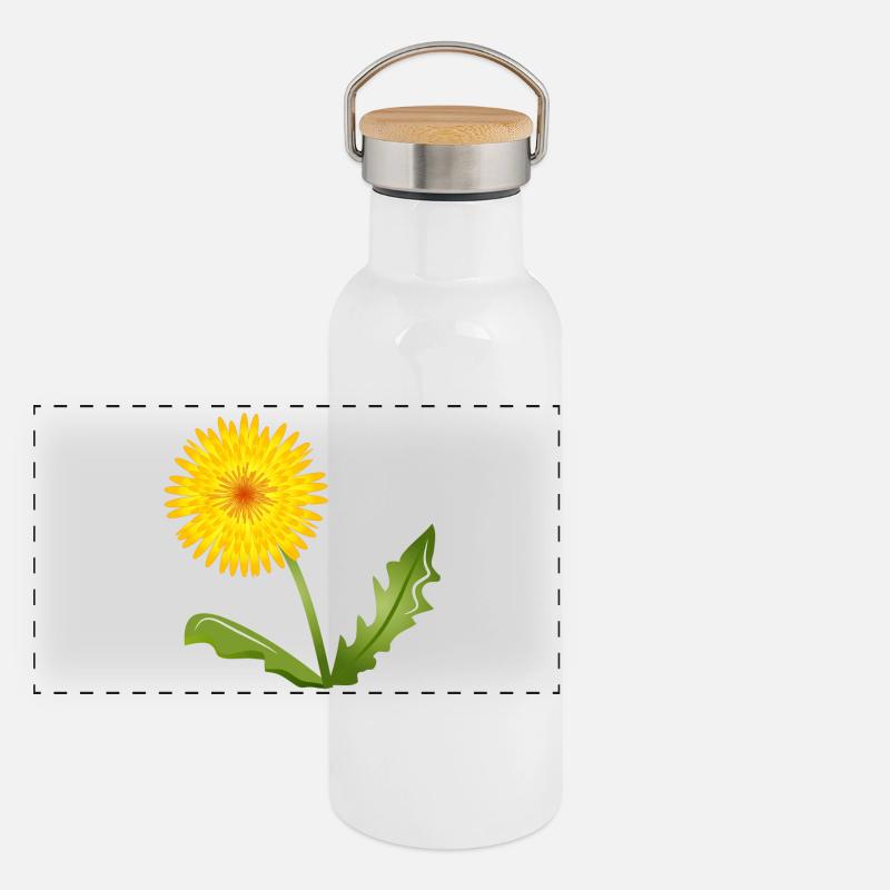 pissenlits jaune vif avec des feuilles vertes Gourde isotherme avec bouchon en bambou