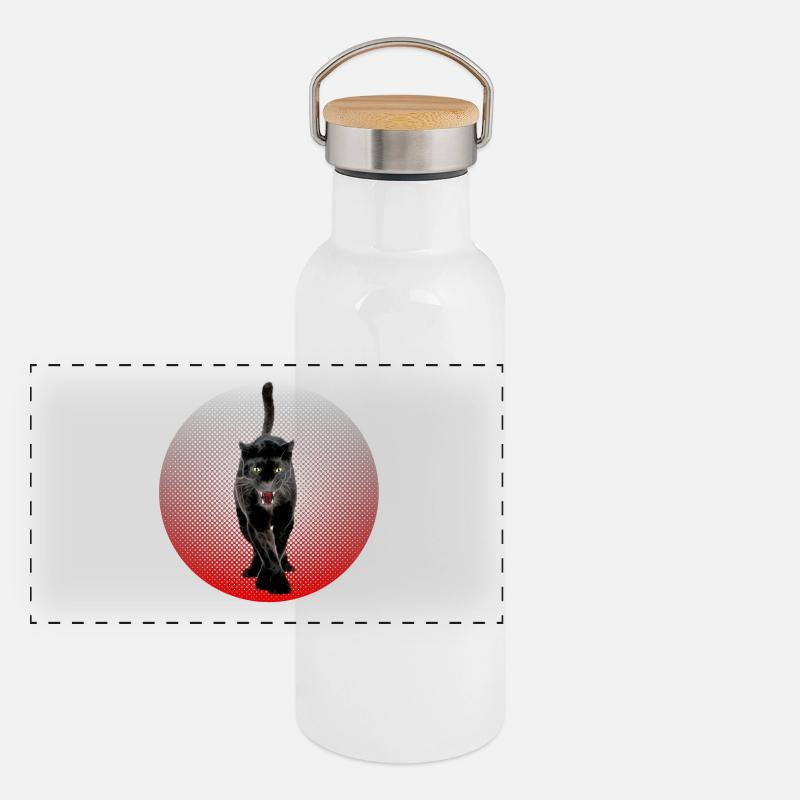 Black Cougar schwarzer Panther CB Cat Black Panorama Thermosflasche mit Bambusdeckel