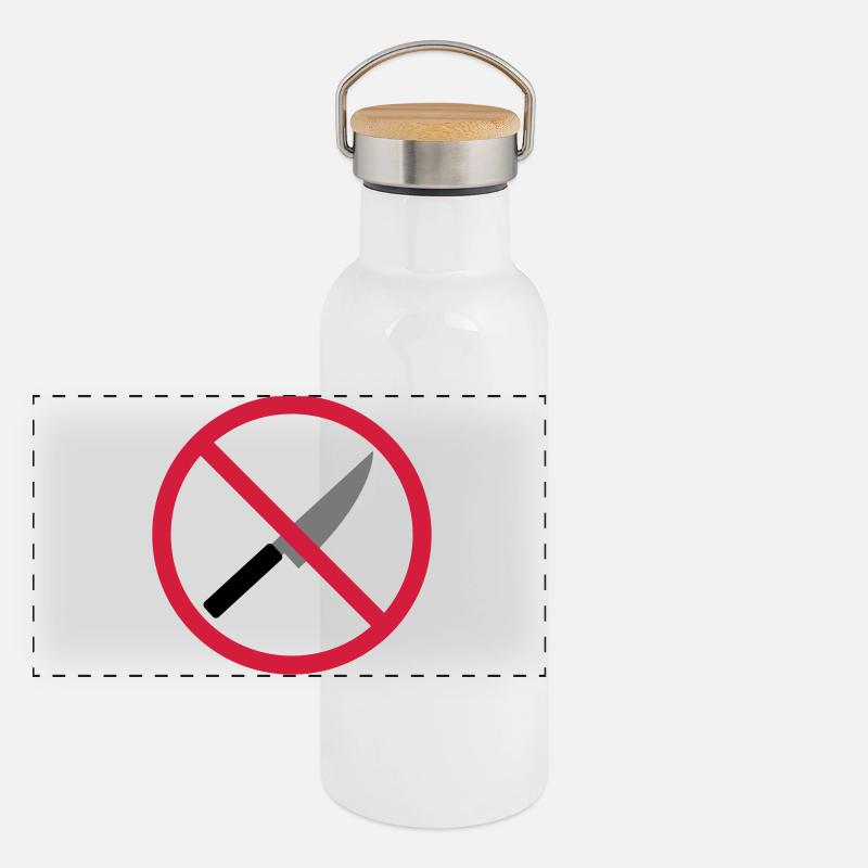 Verboten Schild Messer Panorama Thermosflasche mit Bambusdeckel