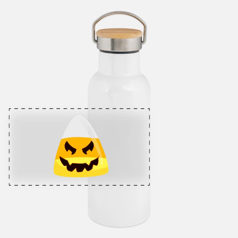 Halloween Candy Corn Pumpkin Emoticon Gesicht Panorama Thermosflasche mit Bambusdeckel