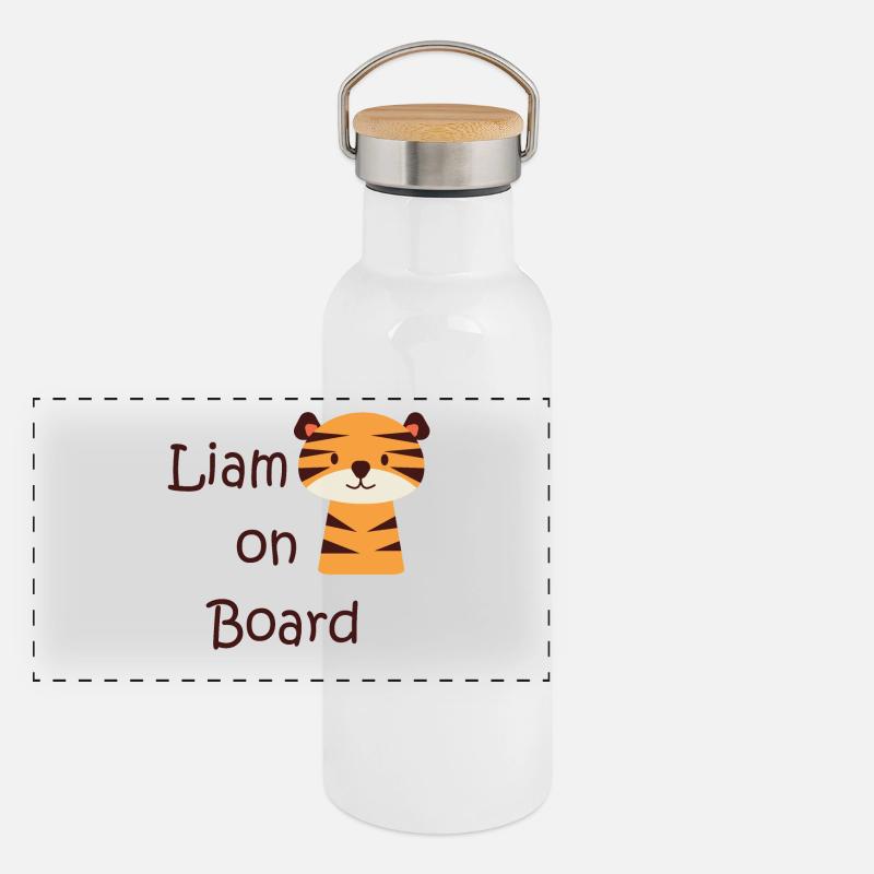 Liam on board - Panorama Thermosflasche mit Bambusdeckel - Weiß