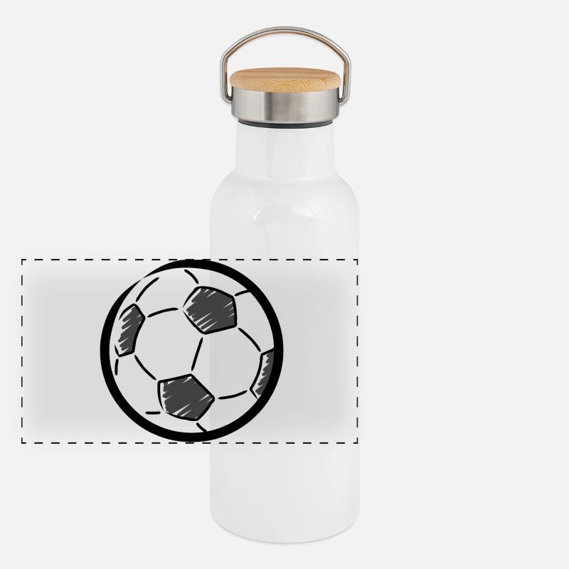 Fußball-Zeichnung Panorama Thermosflasche mit Bambusdeckel