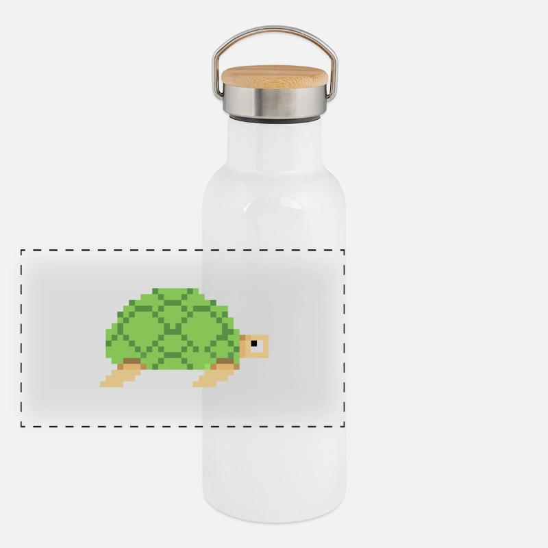 Schildkröte Pixelart Panorama Thermosflasche mit Bambusdeckel