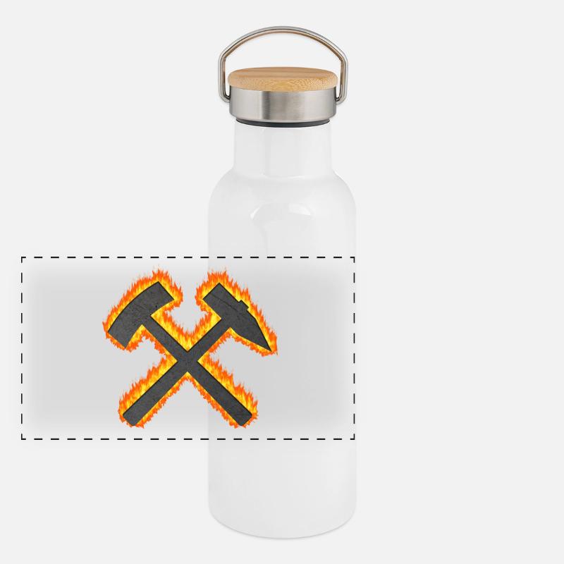 Hammer and Mallet Mining Coal Dortmund Panoramic Thermal Bottle with Bamboo Lid