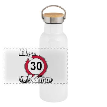 30.Geburtstag , Born for Korn (25) - Panorama Thermosflasche mit Bambusdeckel - Weiß - Vorne