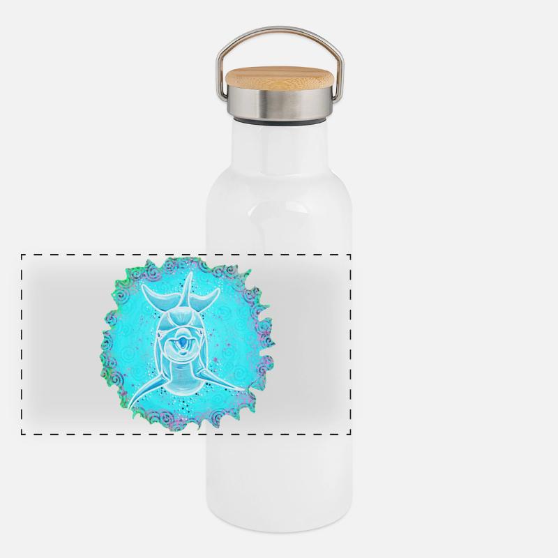 Happy Dolphin - Sonja Ariel von Staden - Panoramic Thermal Bottle with Bamboo Lid - white