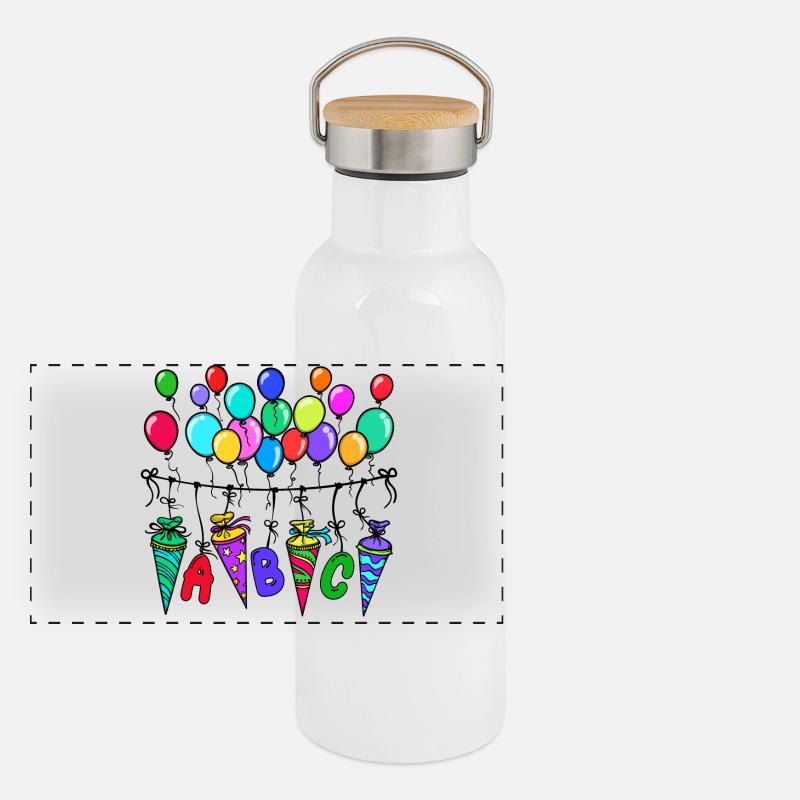 Schule Schultag Schulanfang Schulstart Lernen Panorama Thermosflasche mit Bambusdeckel