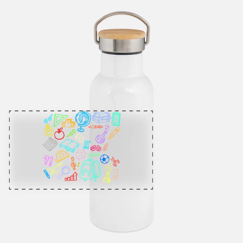 Schule Lernen Pauken Schulstart Schulanfang Panorama Thermosflasche mit Bambusdeckel